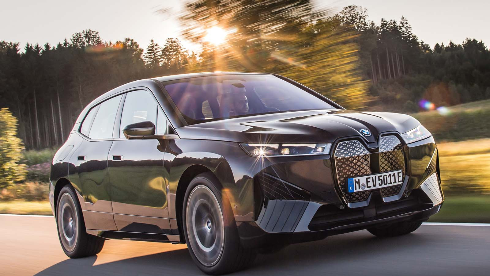 Fast-charging electric car on a highway 